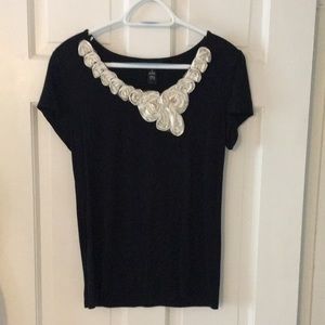 COPY - Alfani Beautiful Black Top w/ Embellished Neckline